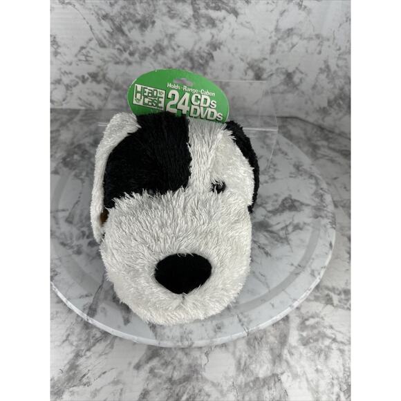 Vintage Plush White & Black Dog Head Case 24 CD DVD Holder Zipper by Head Case - Picture 1 of 11